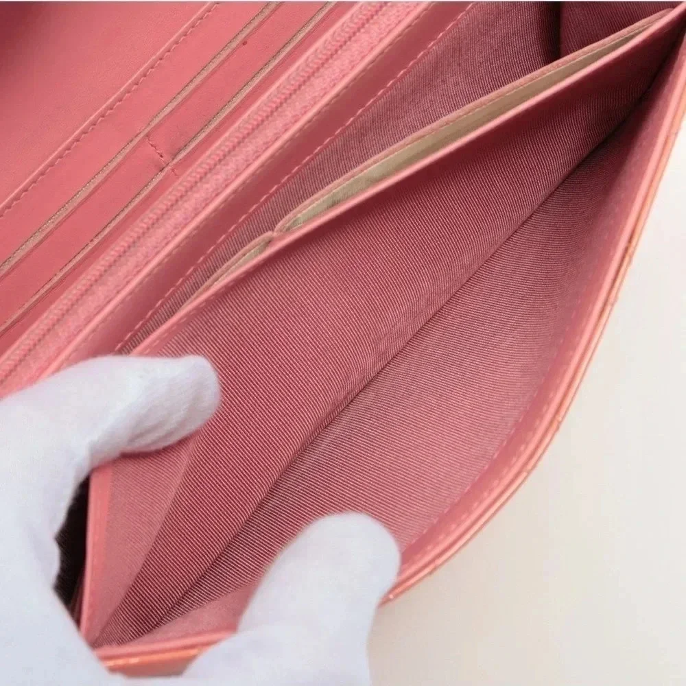 Chanel Quilted Patent leather Wallet, Pink/Champagne